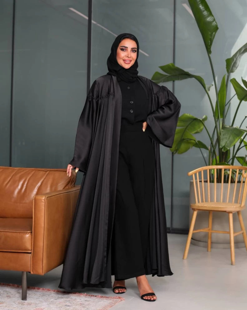 Black Silk Crepe Abaya C:175 (Free size)