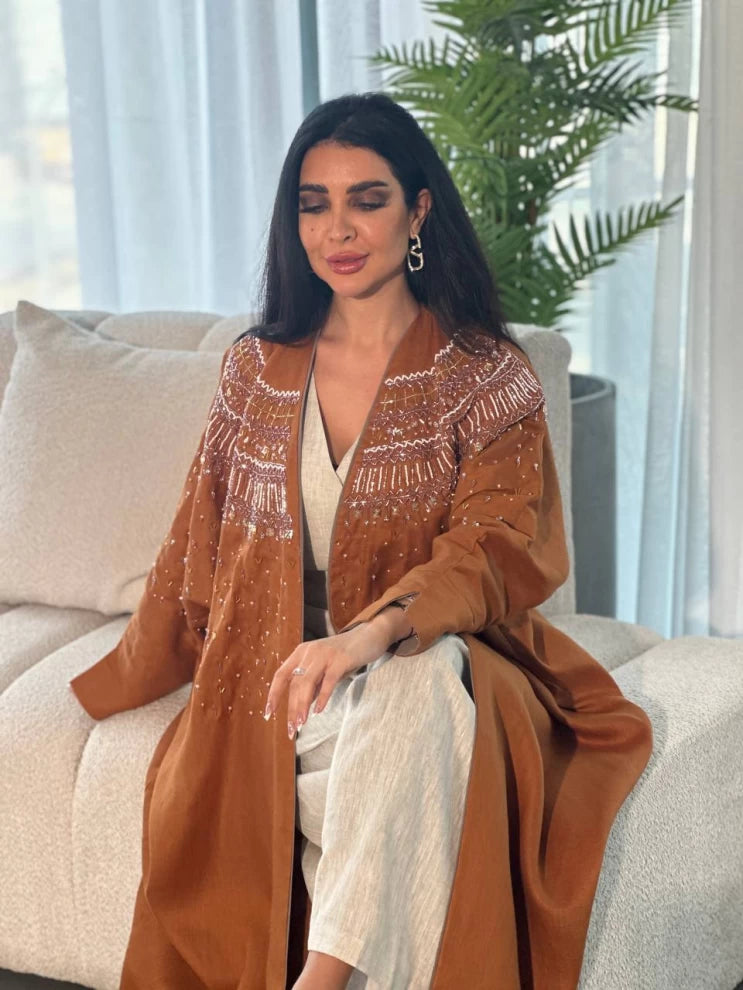 عبايه لينن جملي IB142 Brown