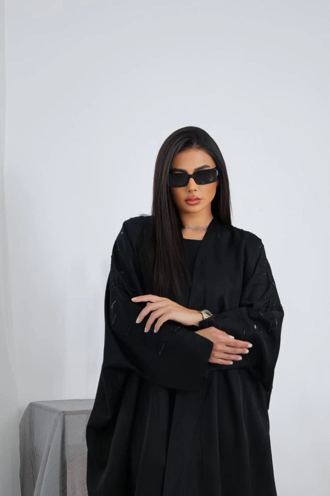 Silk Crepe Abaya with Hand Doubt IB160 Black (Free size)