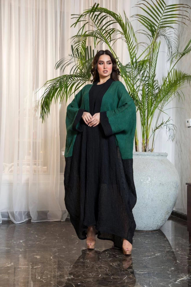 Linen Abaya in two colors black and green IB202 (Free size)