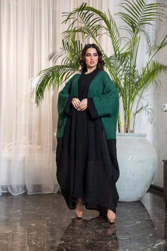 Linen Abaya in two colors black and green IB202 (Free size)