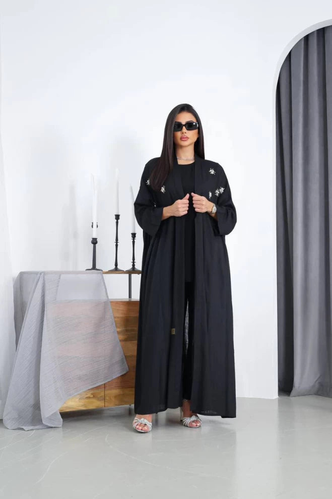 عباية كتان سوداء IB161 أسود (مقاس واحد) 