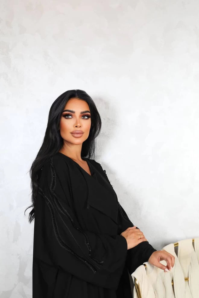 عباية كريب سوداء مقاس حر IB178 أسود (مقاس حر) 