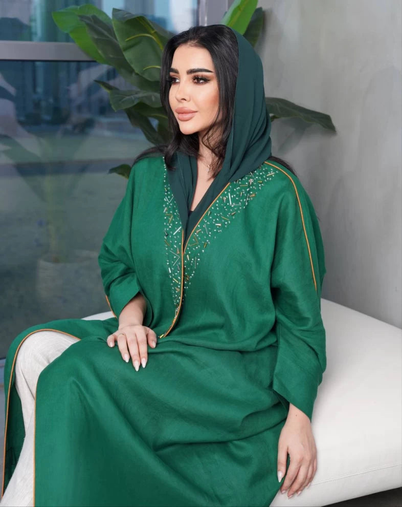 عباية كتان خضراء IB151 أخضر (مقاس واحد) 
