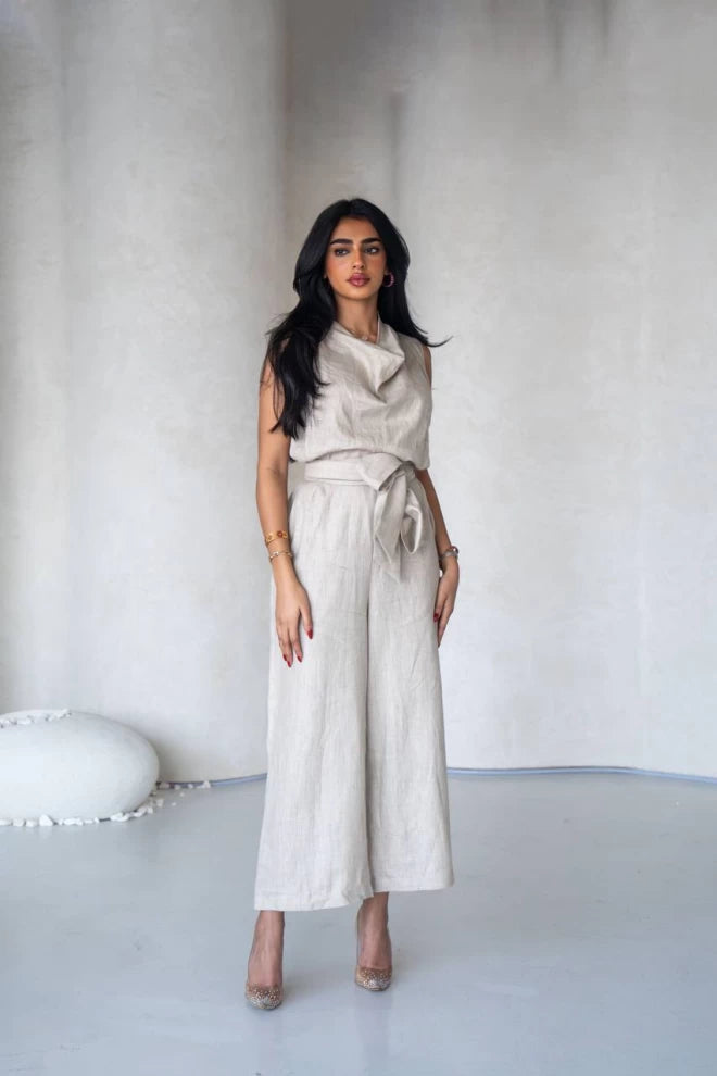 Linen jumpsuit in beige 1069 Light Beige