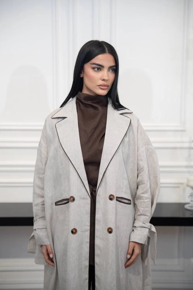 عباية بليزر كتان بيج C:IB327 بيج (مقاس واحد)