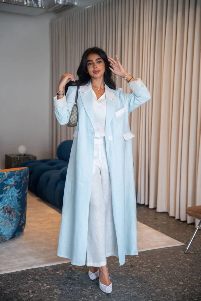 سترة زرقاء سماوية مصنوعة من الكتان الطبيعي C:IB330 