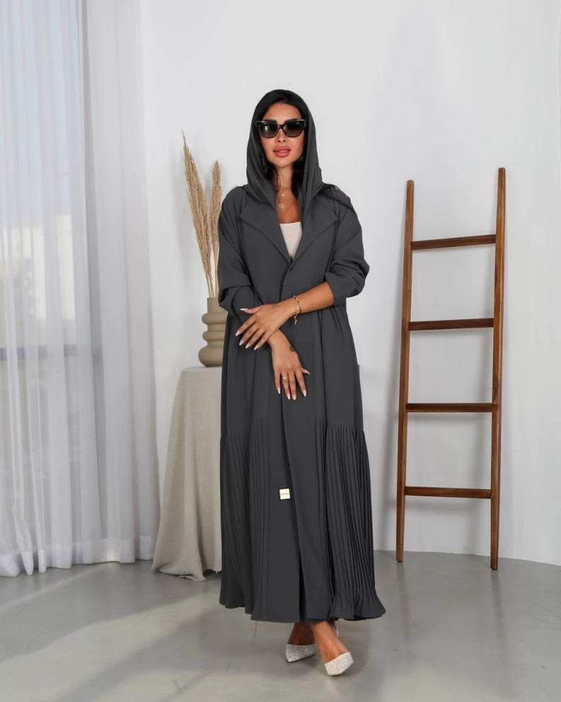 عبايه كريب كسرات بلون الرمادي IB148 Gray