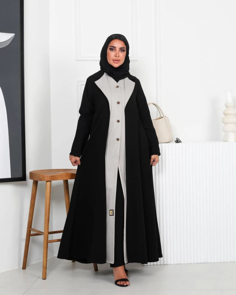 عباية بليزر كريب أسود وبيج IB210 