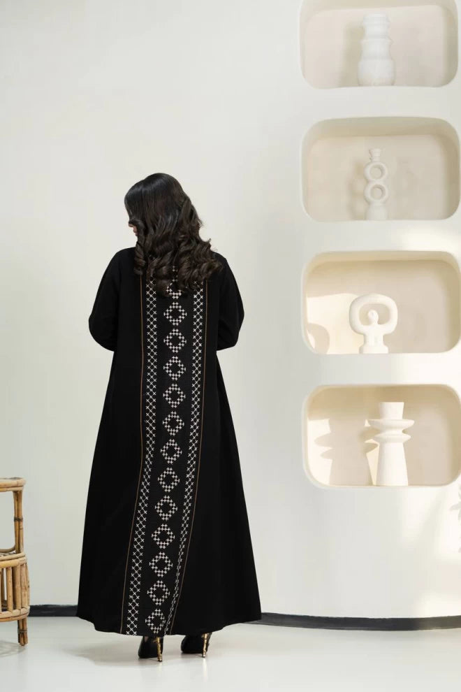 Black crepe abaya with embroidery C:IB315