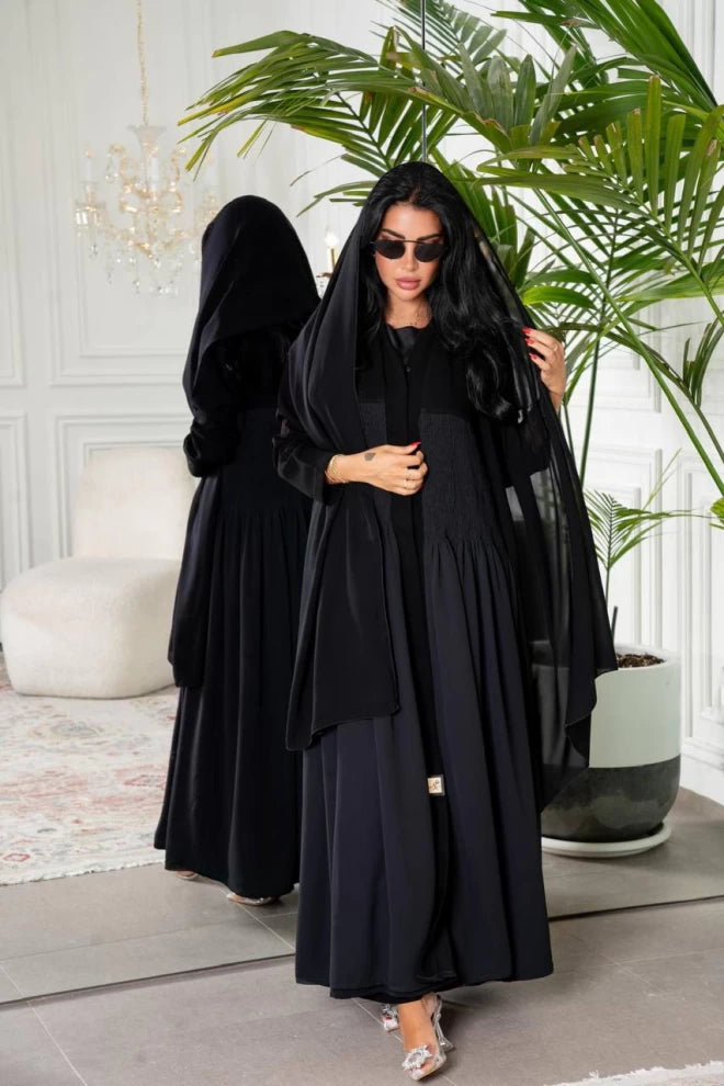 عباية كريب سوداء IB134 أسود