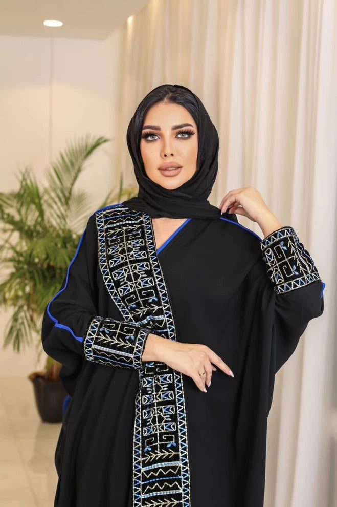 Crepe Abaya with velvet IB196 (Free size)