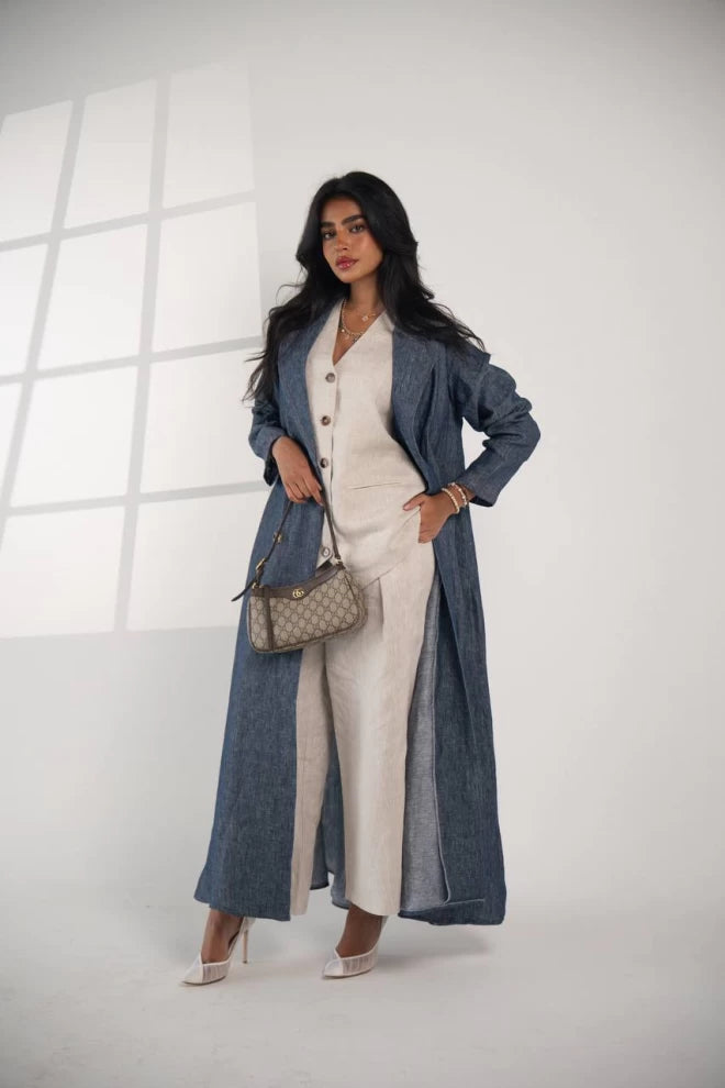 عباية بليزر من الكتان الطبيعي باللون الأزرق، IB135 أزرق 