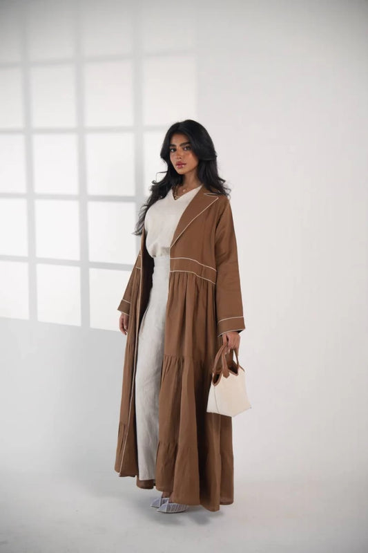 عباية بليزر من الكتان باللون البني C:IB333 