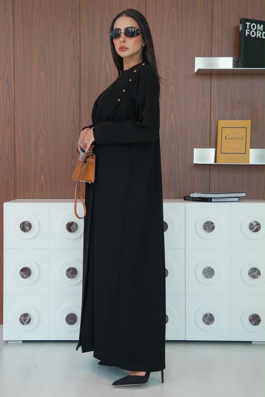 Black crepe blazer abaya. C:429
