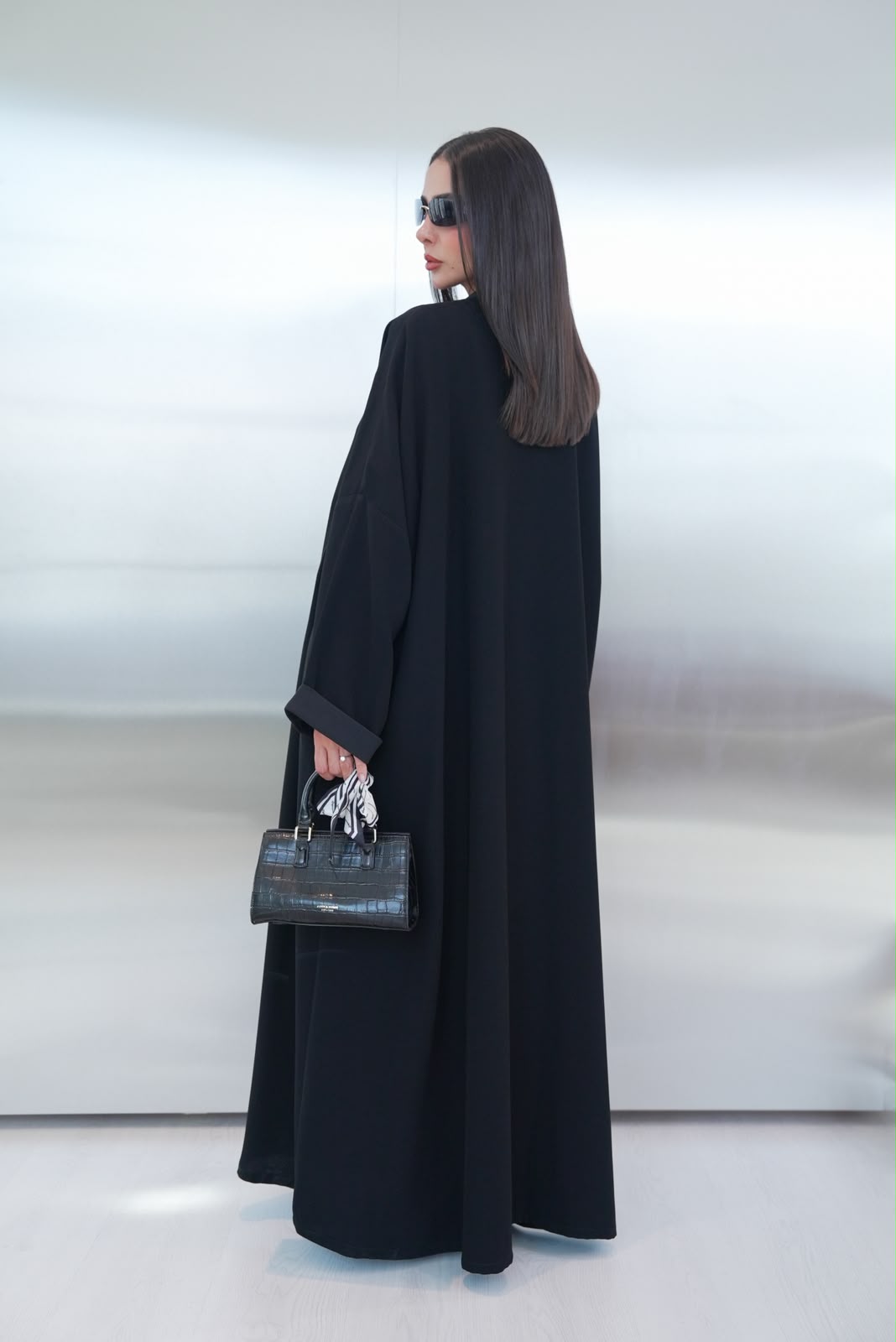 Black crepe abaya, free size.C:432