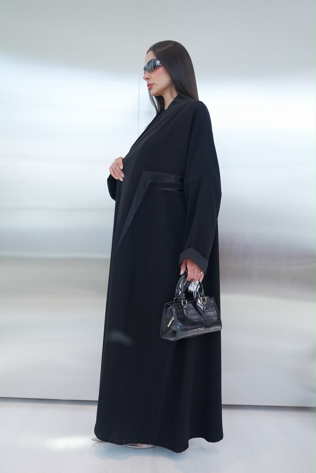 Black crepe abaya, free size.C:432