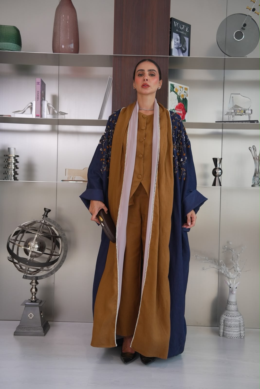 navy blue linen bisht abaya.C:437