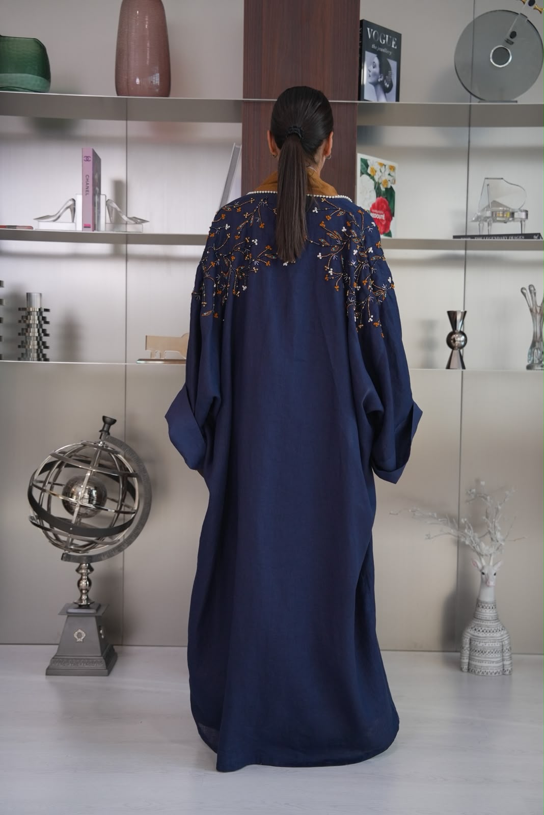 navy blue linen bisht abaya.C:437