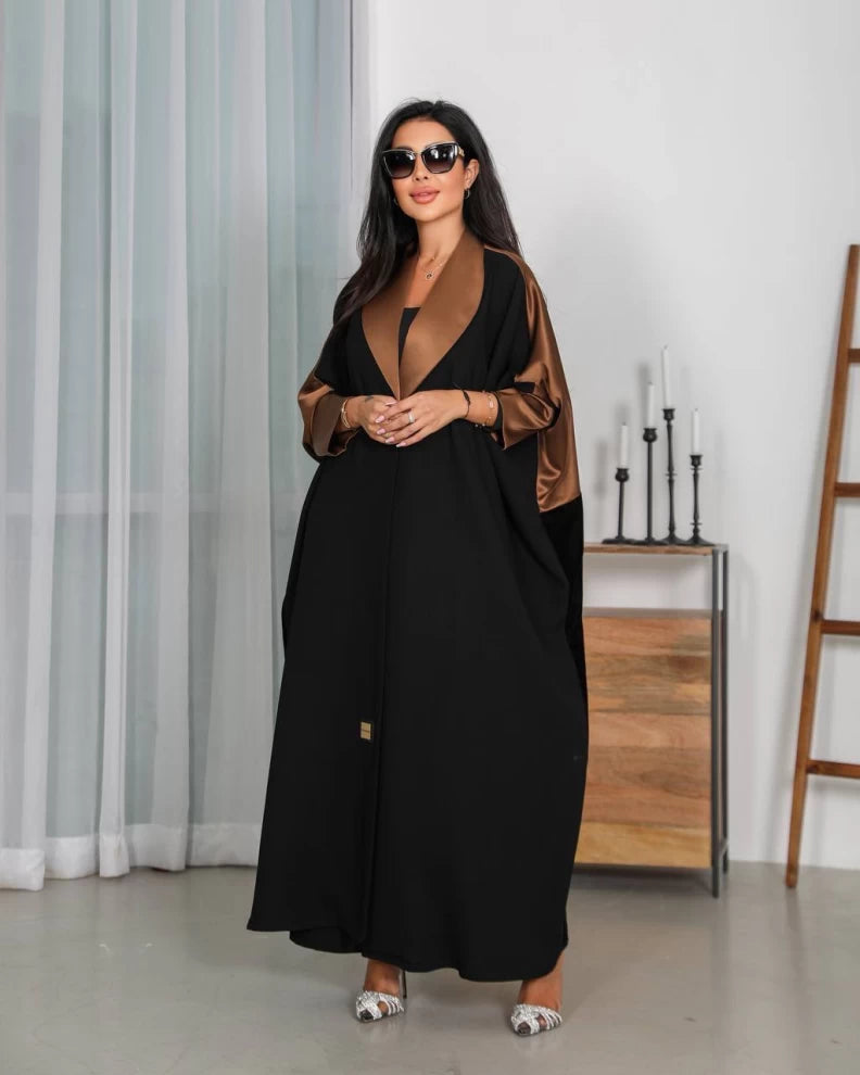 Crepe Abaya with embroidered velvet with brown silk crepe IB254 (Free size)
