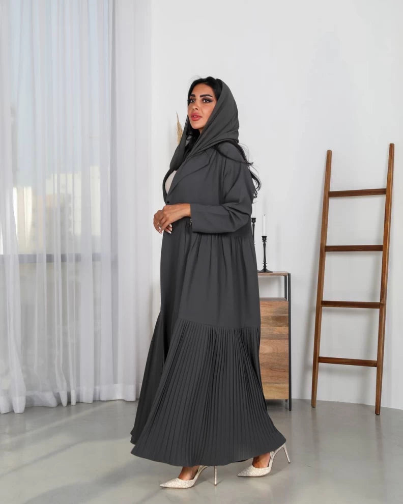 عبايه كريب كسرات بلون الرمادي IB148 Gray