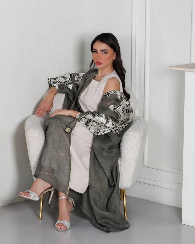 عبايه لينن رمادي IB143 Gray