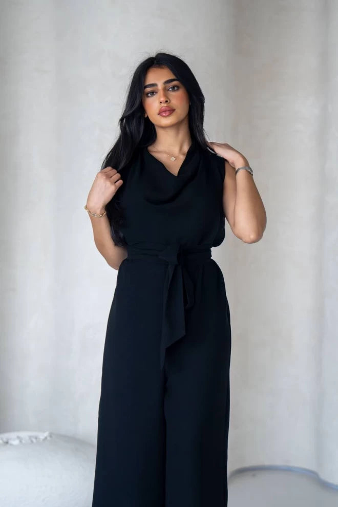 Linen jumpsuit, black, IB1070
