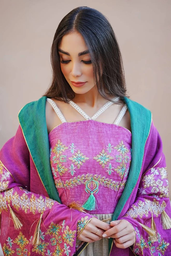 Pink burlap bisht with dress IB273 Pink