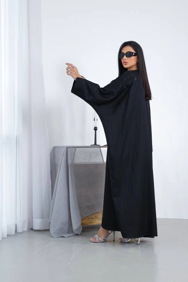 Silk Crepe Abaya with Hand Doubt IB160 Black (Free size)