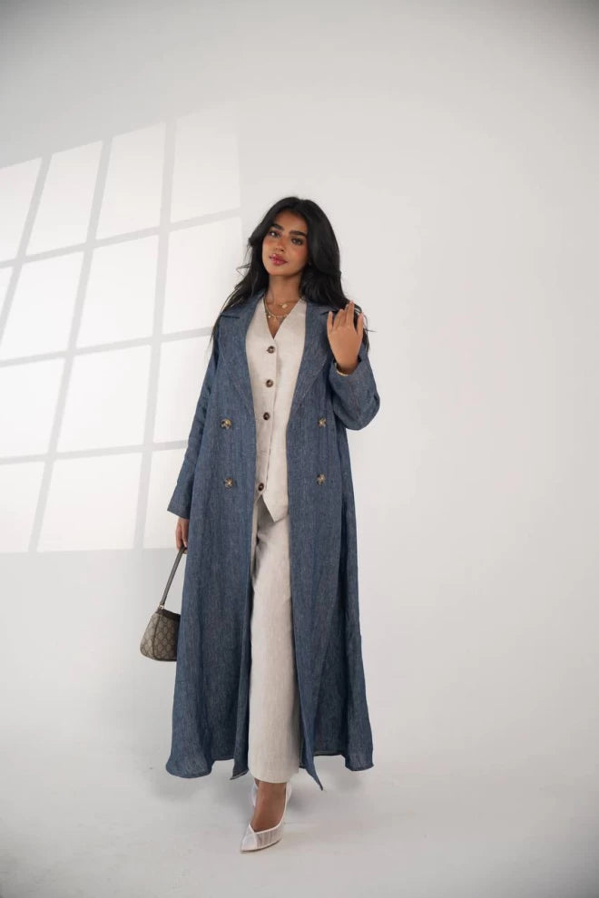 عباية بليزر من الكتان الطبيعي باللون الأزرق، IB135 أزرق 