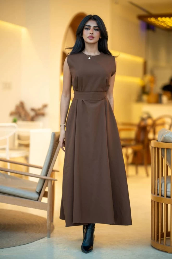 Brown crepe dress C:IB1066 Brown
