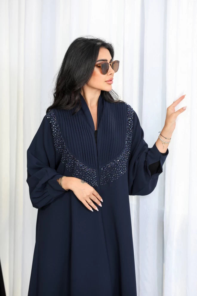 عبايه كريب بشك يدوي IB127 blue