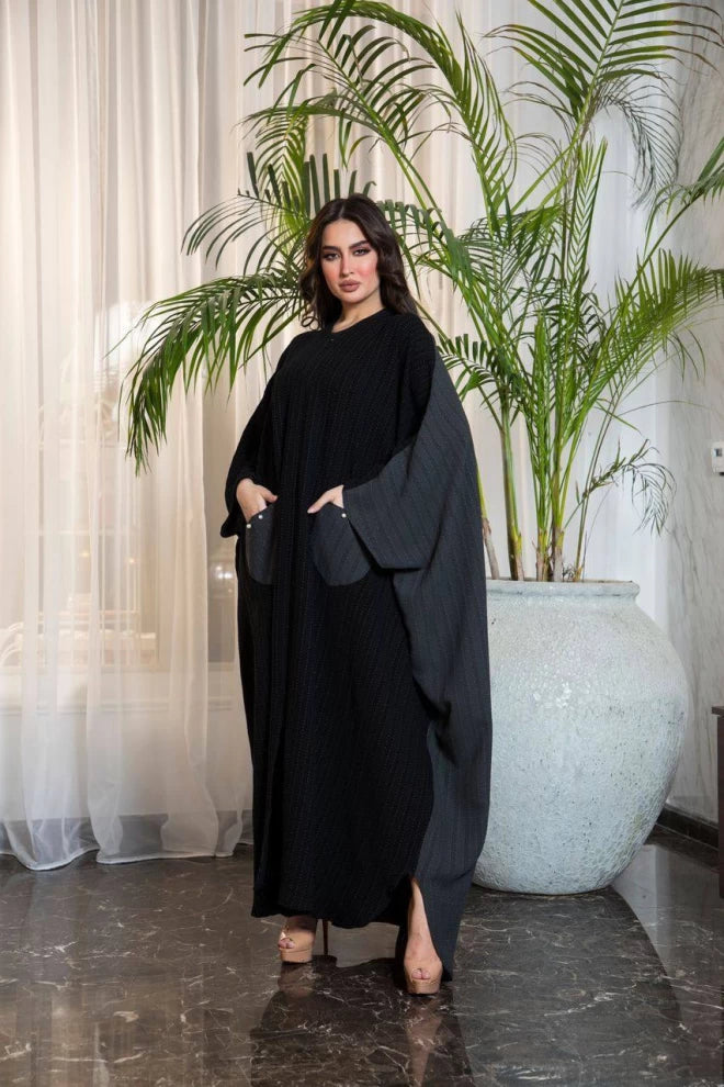 Crepe Abaya in two colors black and gray IB201 (Free size)