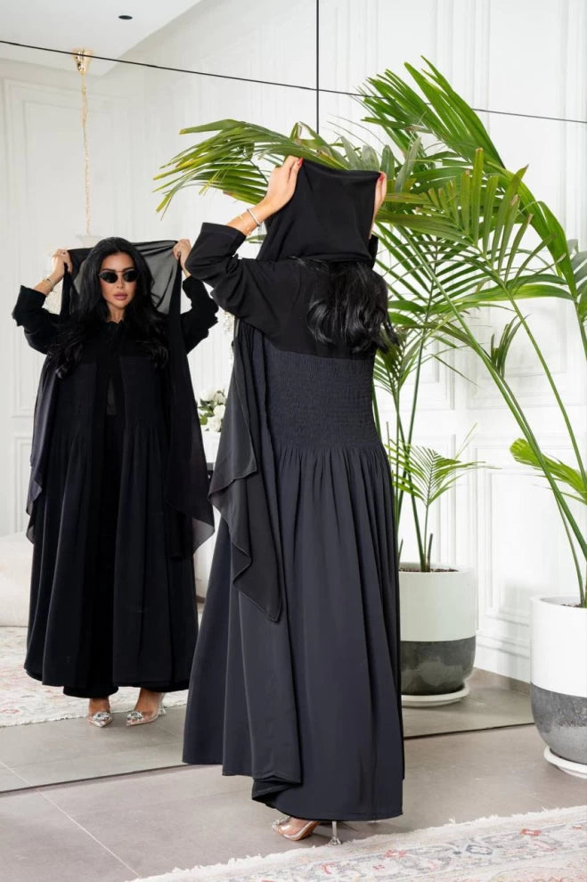 عباية كريب سوداء IB134 أسود