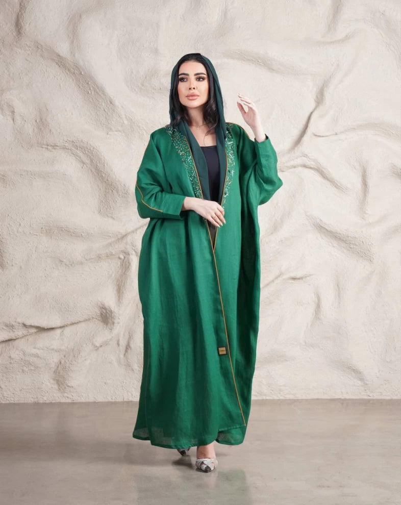 عبايه لينن اخضر مع شك IB151 Green