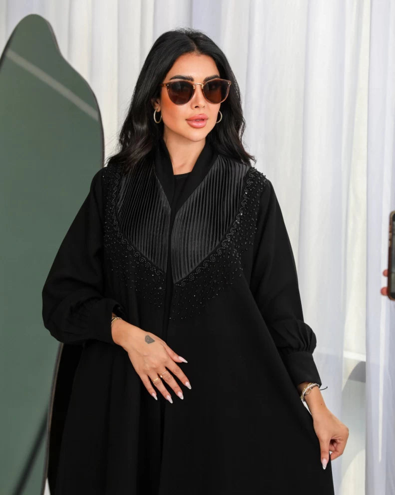 عبايه كريب اسود بشك يدوي IB127 Black
