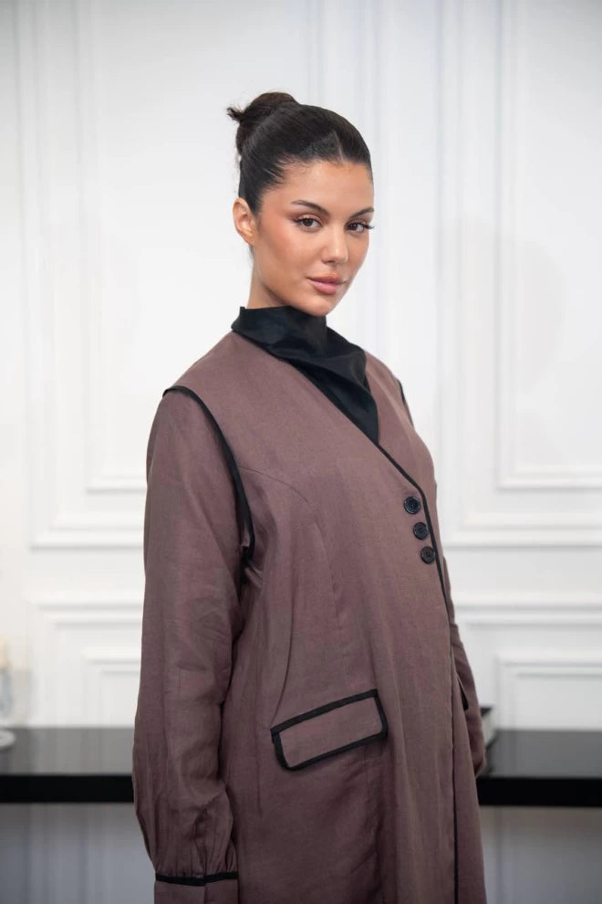 عباية من الكتان باللون القهوة C:IB328 لون القهوة 