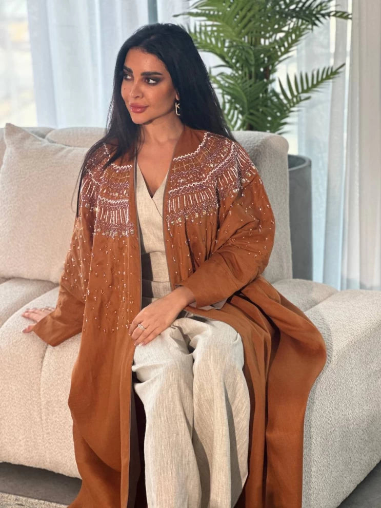 عبايه لينن جملي IB142 Brown