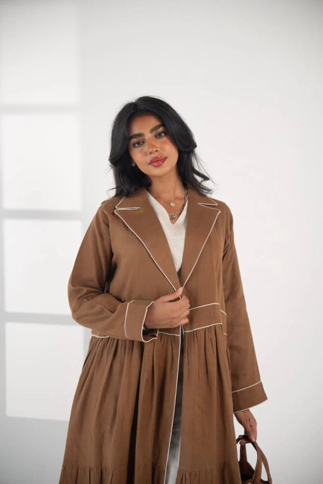 عباية بليزر من الكتان باللون البني C:IB333 