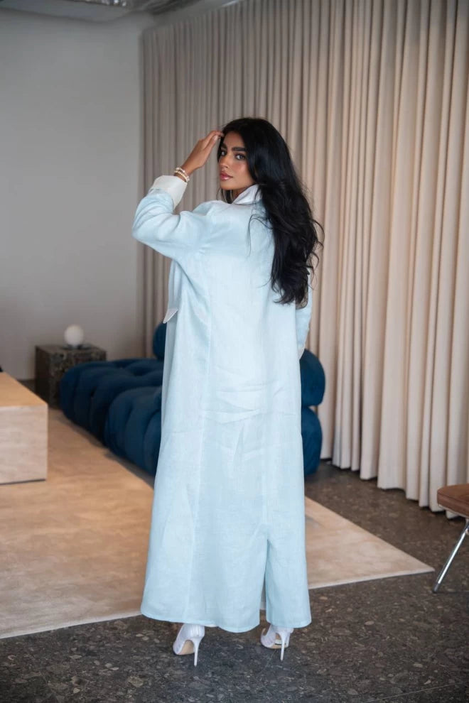 سترة زرقاء سماوية مصنوعة من الكتان الطبيعي C:IB330 