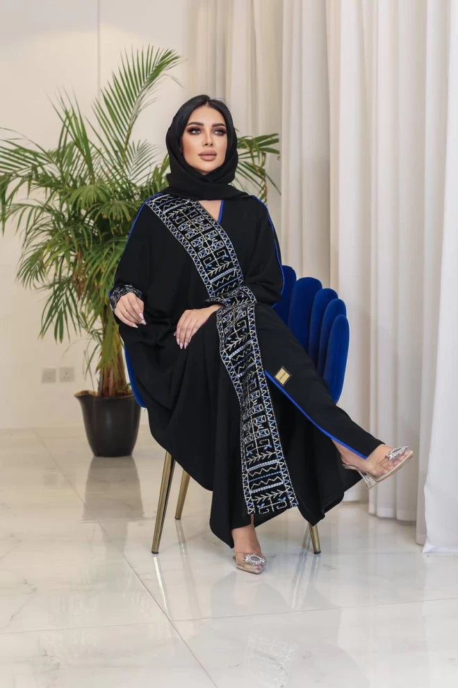 Crepe Abaya with velvet IB196 (Free size)
