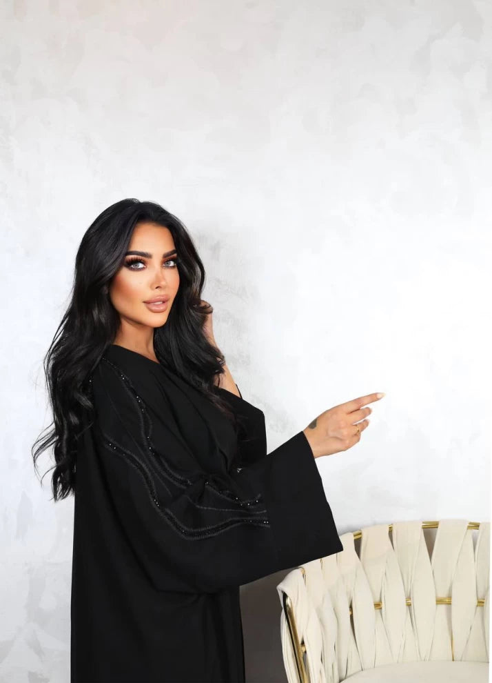 عباية كريب سوداء مقاس حر IB178 أسود (مقاس حر) 