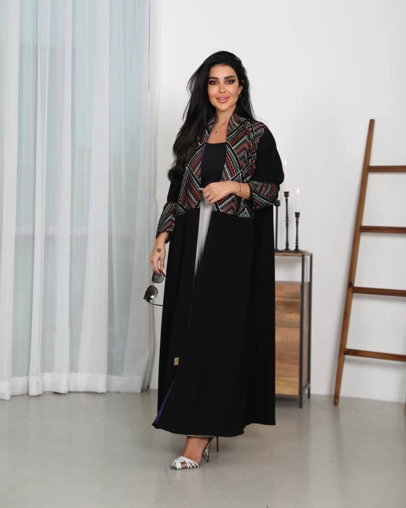 Crepe Abaya with embroidered velvet IB252