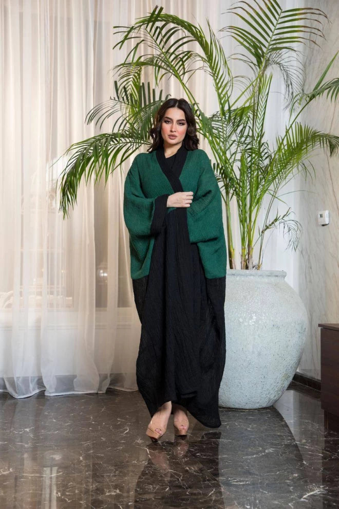Linen Abaya in two colors black and green IB202 (Free size)