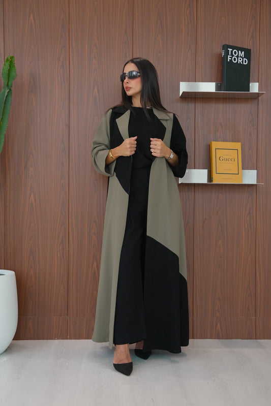 crepe abaya in black and olive.C:430