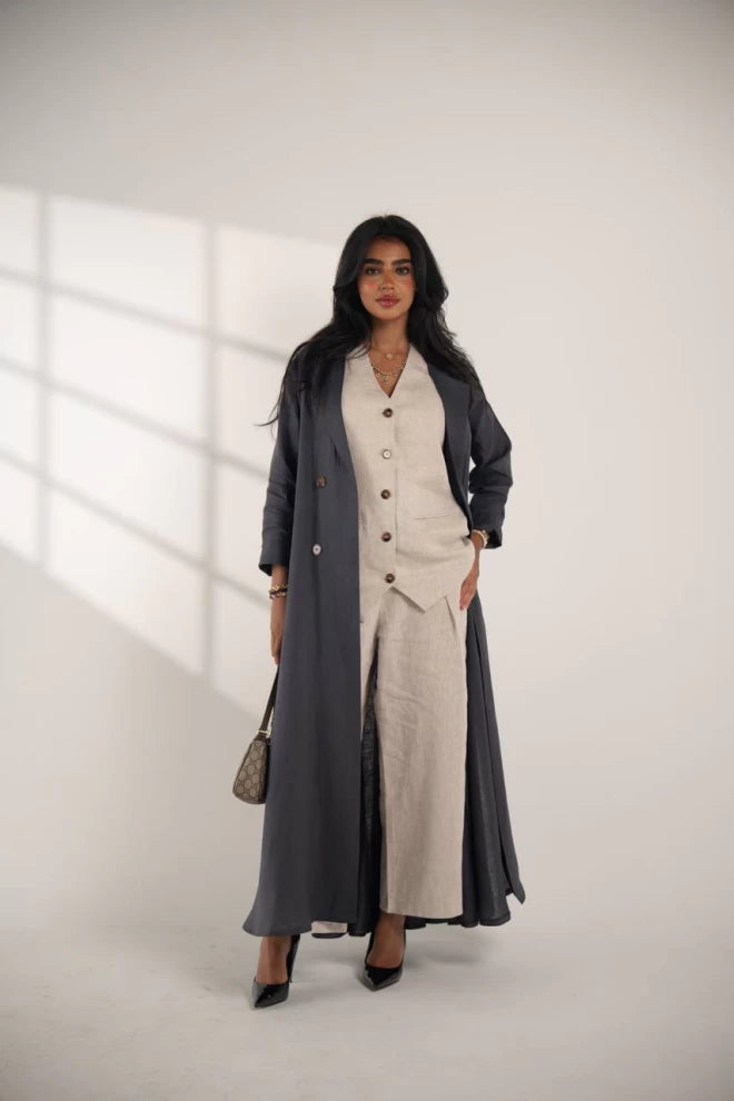 عباية بليزر من الكتان الرمادي C:IB336 