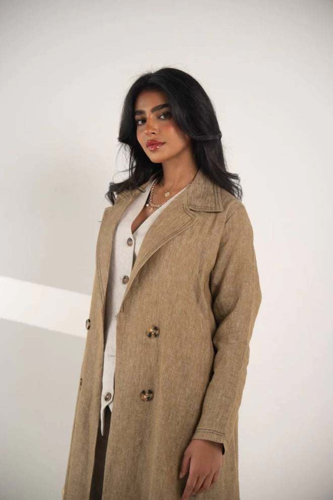 عباية بليزر من الكتان الطبيعي باللون البيج IB135 