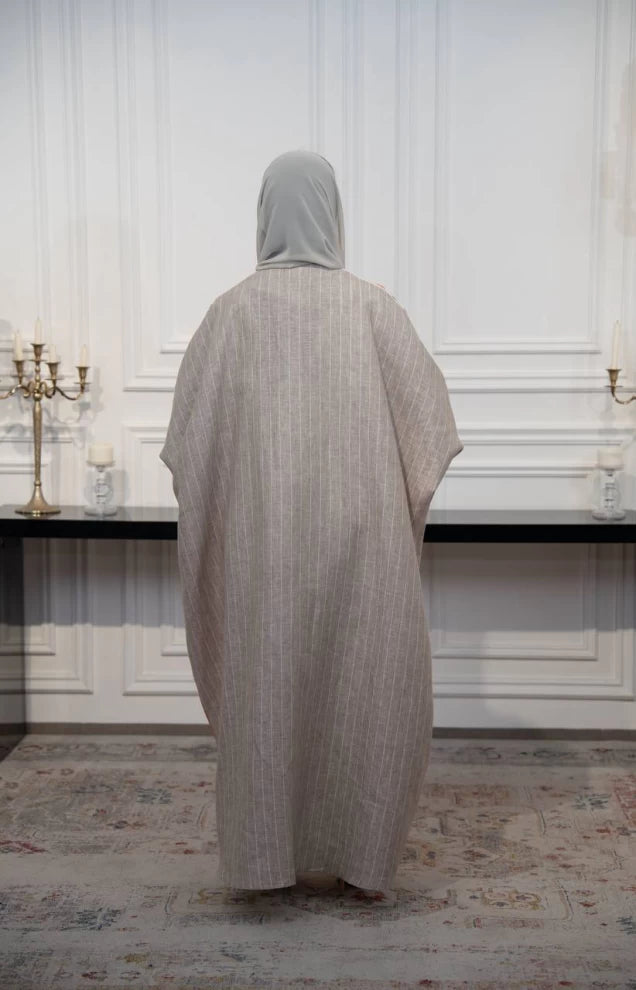 عباية كتان مخططة باللونين البرتقالي والبيج C:IB325 برتقالي (مقاس واحد) 