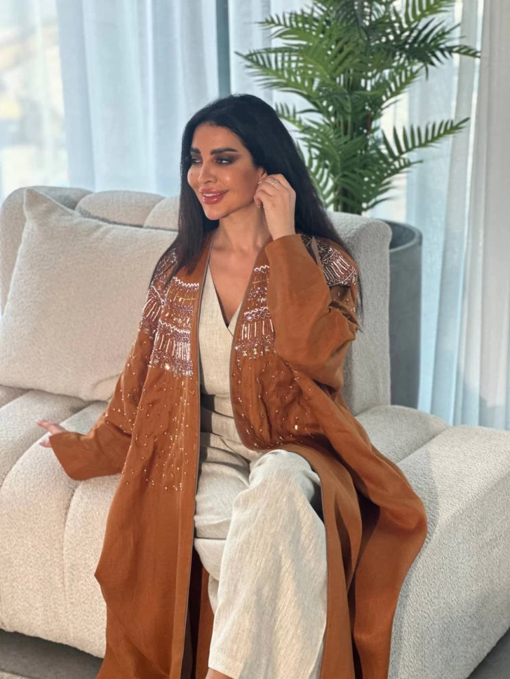عبايه لينن جملي IB142 Brown