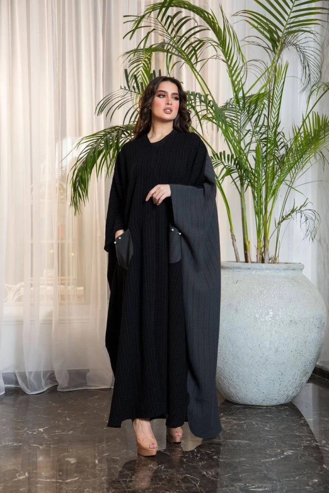 Crepe Abaya in two colors black and gray IB201 (Free size)